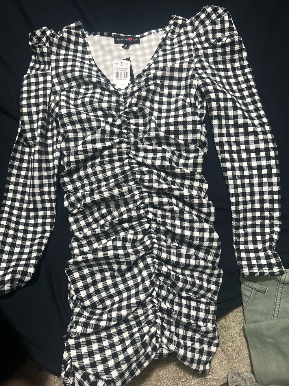 Absolutely Black and White Gingham V-Neck Top